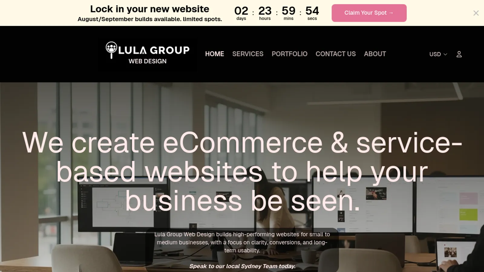 Screenshot of the Lula Group homepage