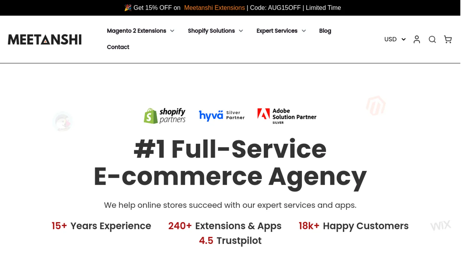 Screenshot of the Meetanshi Technologies LLP homepage