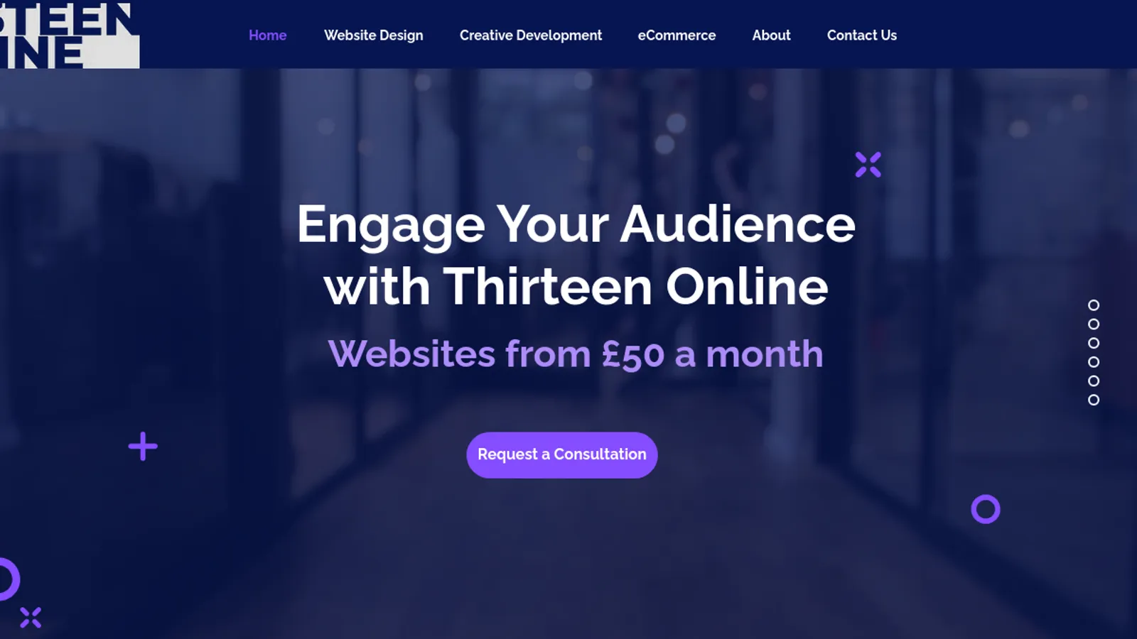 Screenshot of the Thirteen homepage