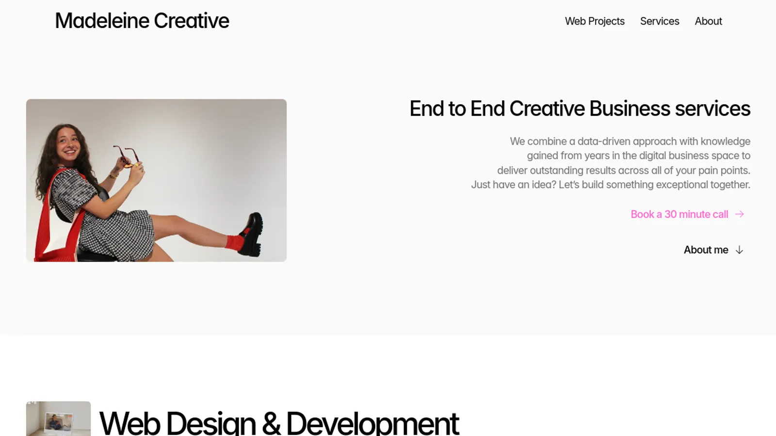 Screenshot of the Madeleine Creative homepage
