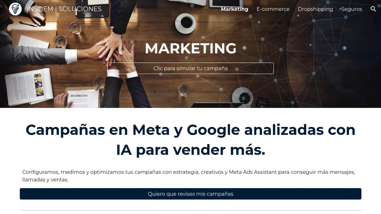 Screenshot of the INSOEM | Soluciones homepage