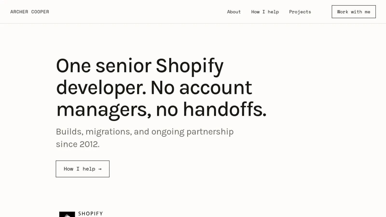 Screenshot of the Archer Cooper homepage