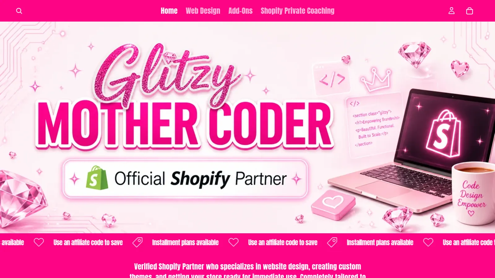 Screenshot of the Glitzy homepage