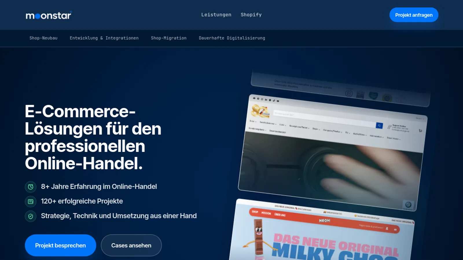 Screenshot of the moonstar homepage