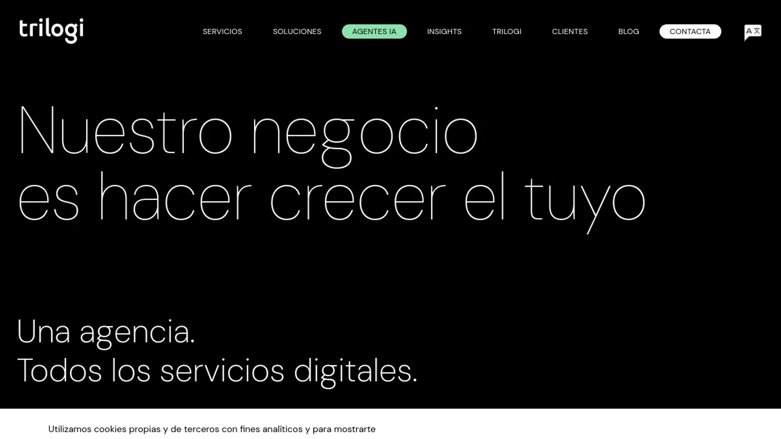 Screenshot of the Trilogi homepage