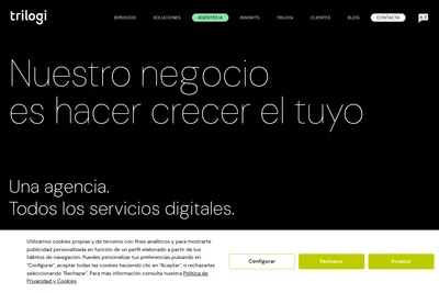 Screenshot of the Trilogi homepage