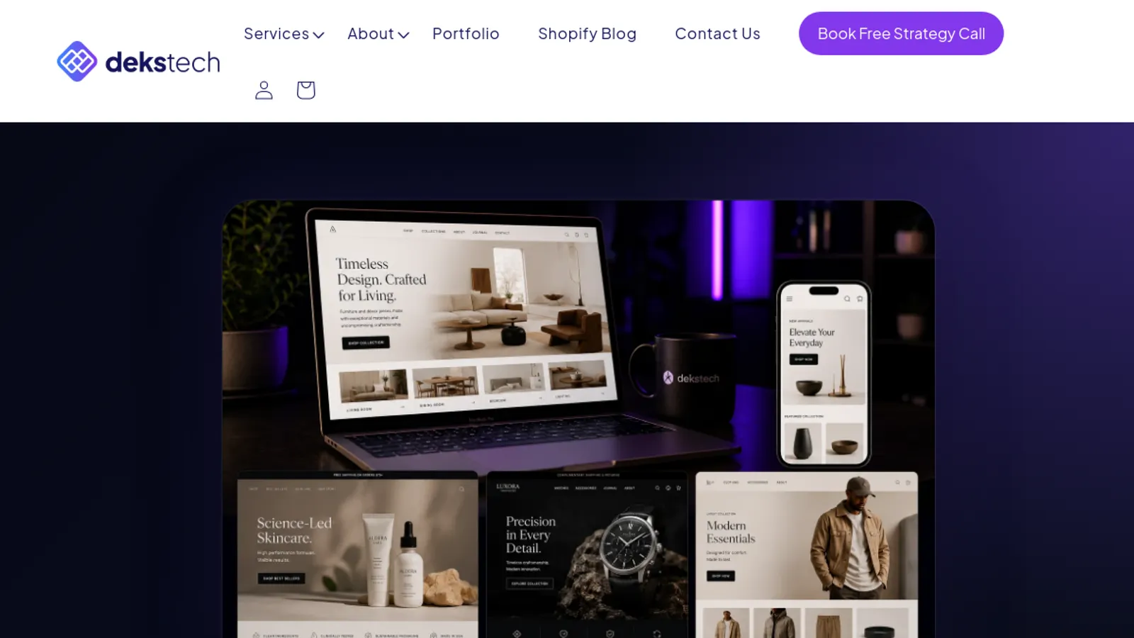 Screenshot of the dekstech homepage