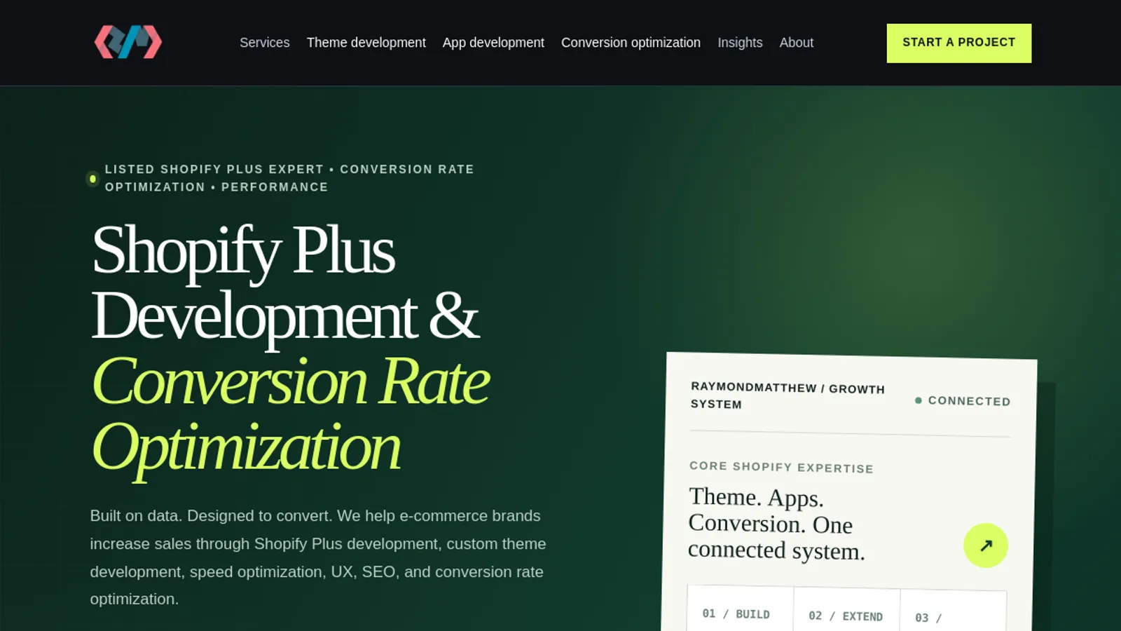 Screenshot of the Raymond Matthew homepage