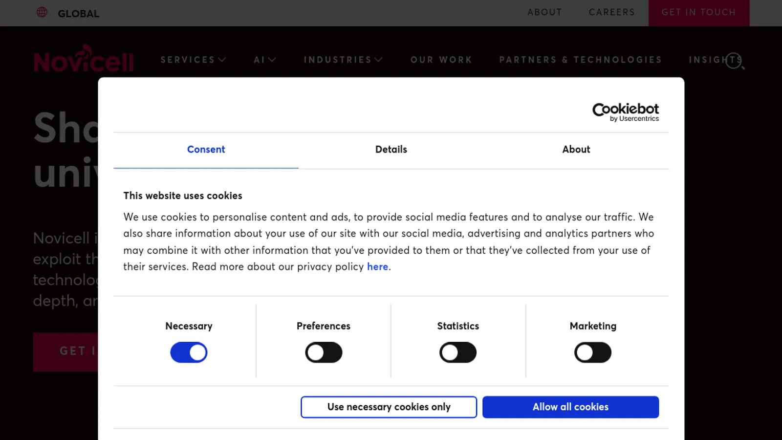 Screenshot of the Novicell homepage