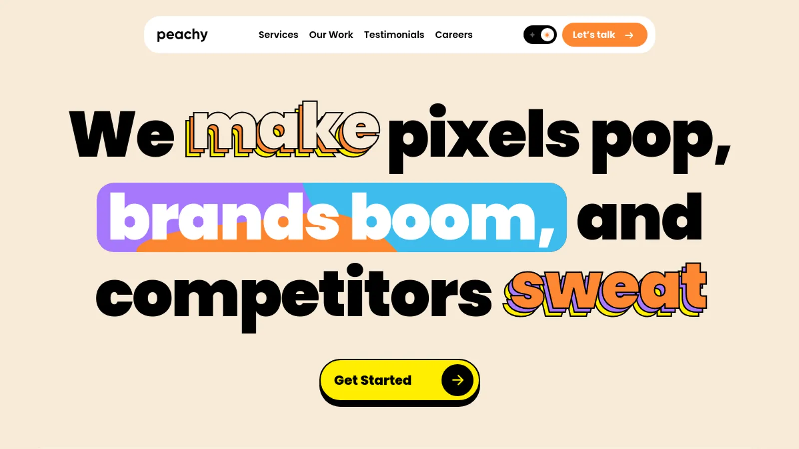 Screenshot of the Peachy homepage