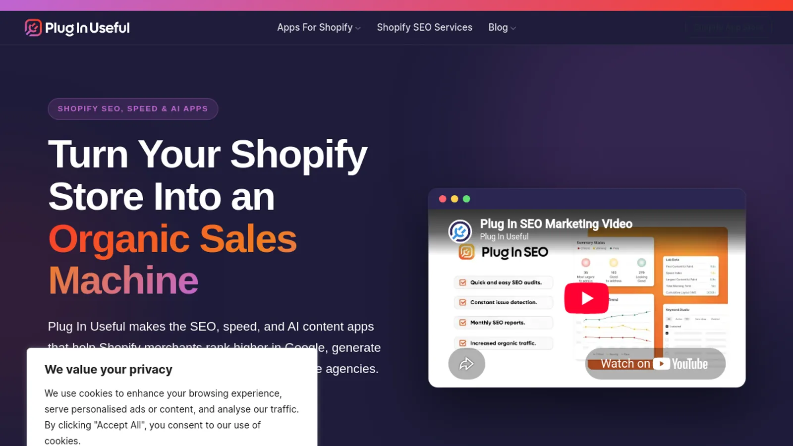 Screenshot of the Plug in Useful homepage