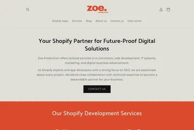Screenshot of the Zoe Production homepage