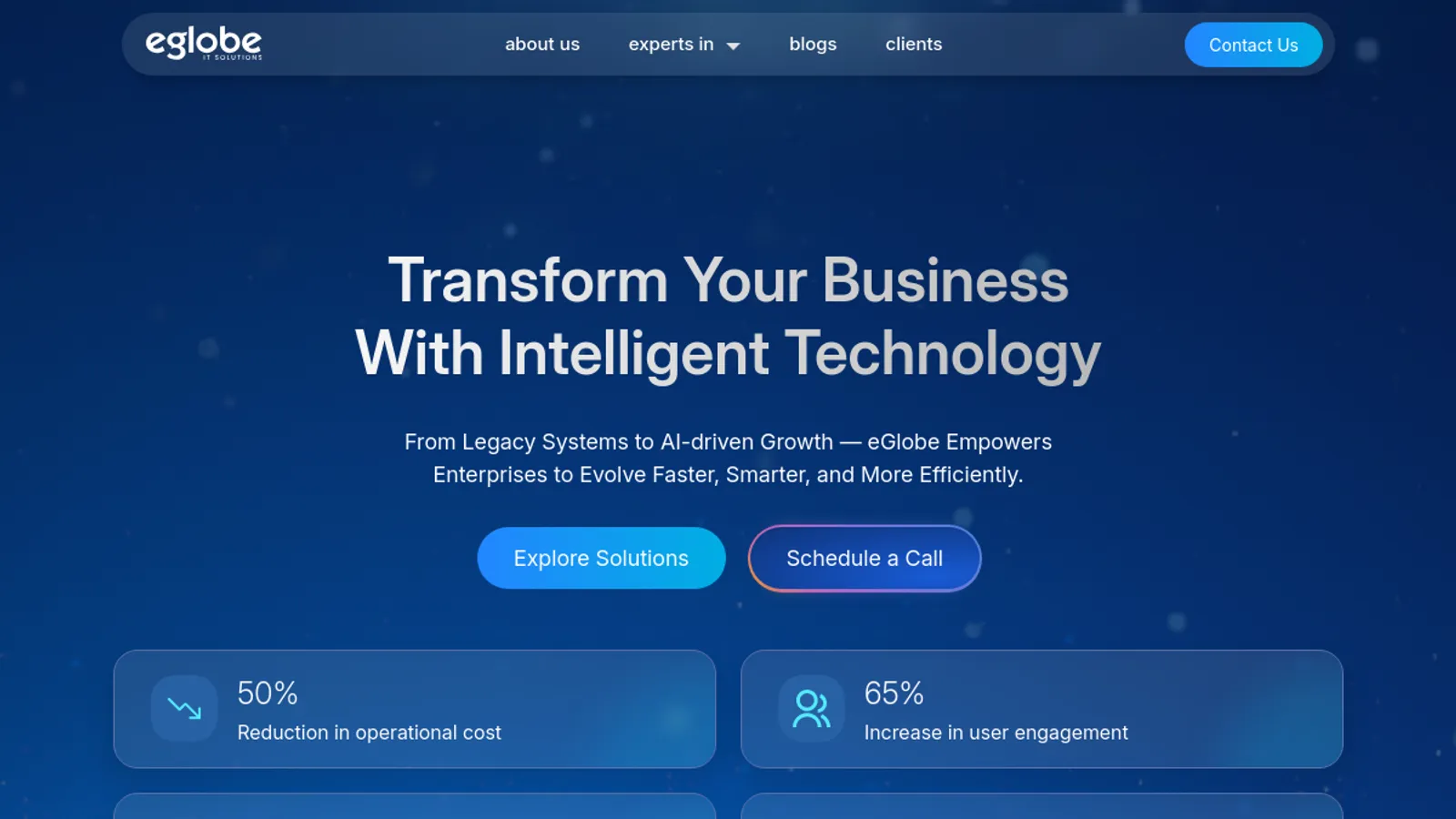 Screenshot of the eGlobe IT Solutions homepage