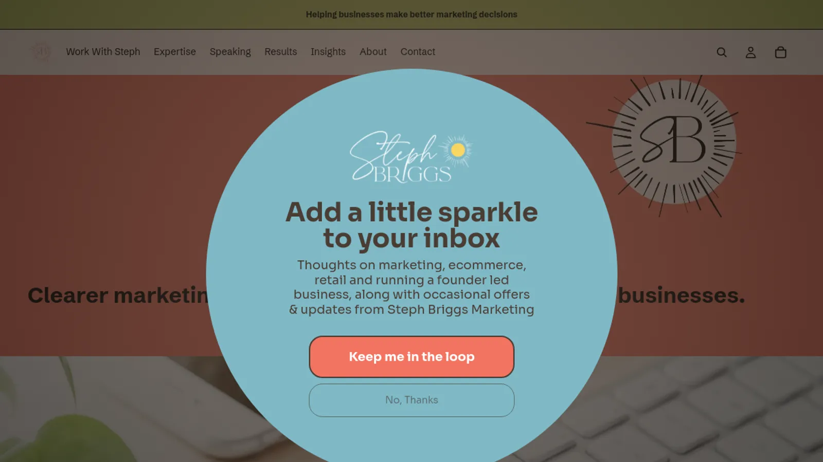 Screenshot of the Steph Briggs Marketing homepage