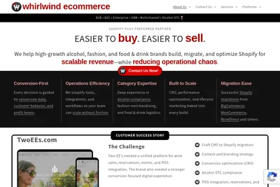 Screenshot of the Whirlwind eCommerce "Easier to buy, easier to sell" homepage