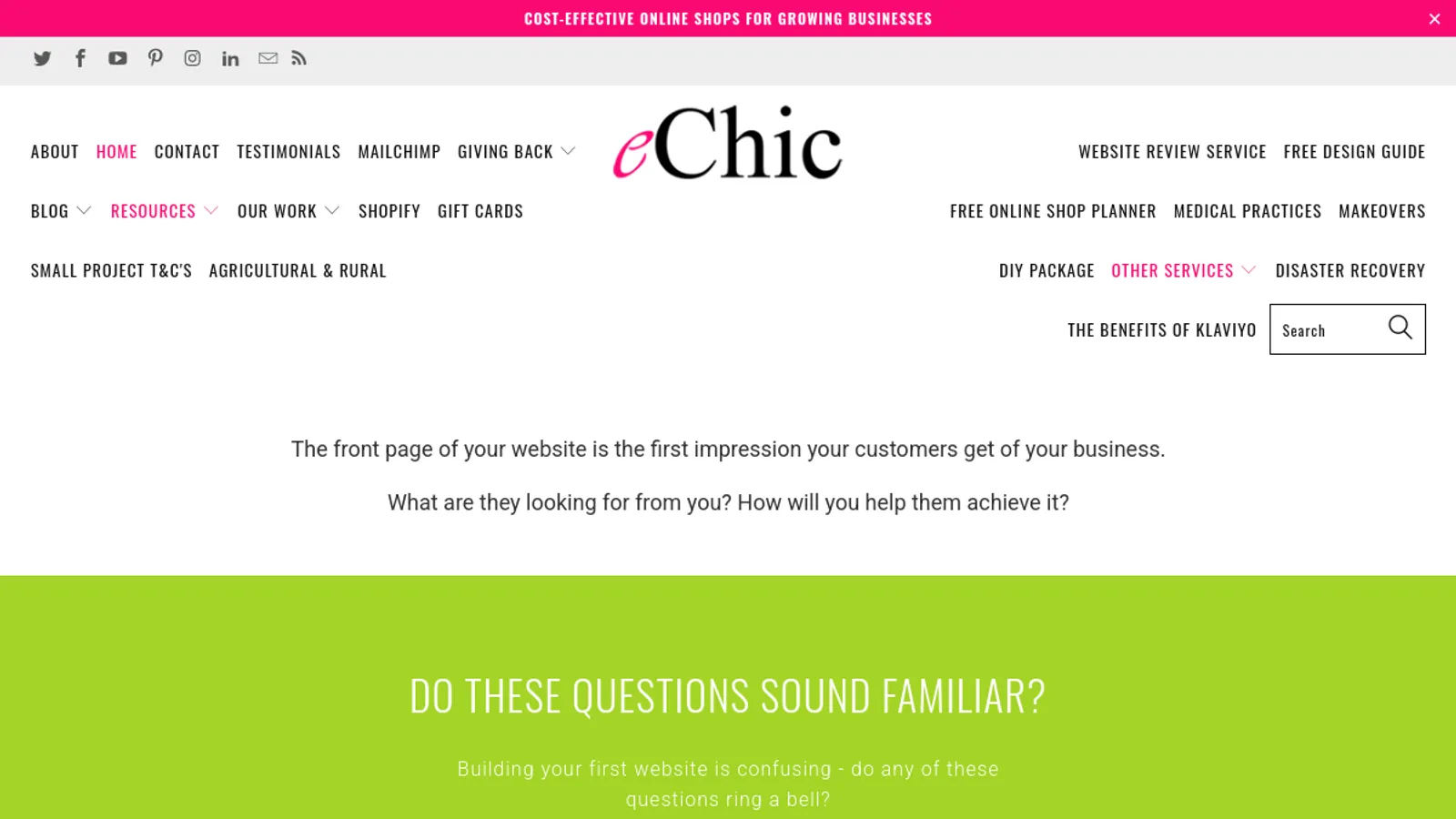 Screenshot of the eChic.com.au homepage