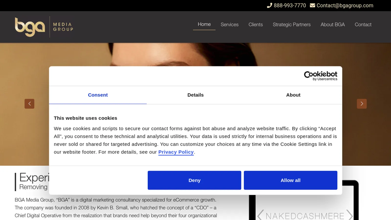 Screenshot of the BGA Media Group Inc homepage