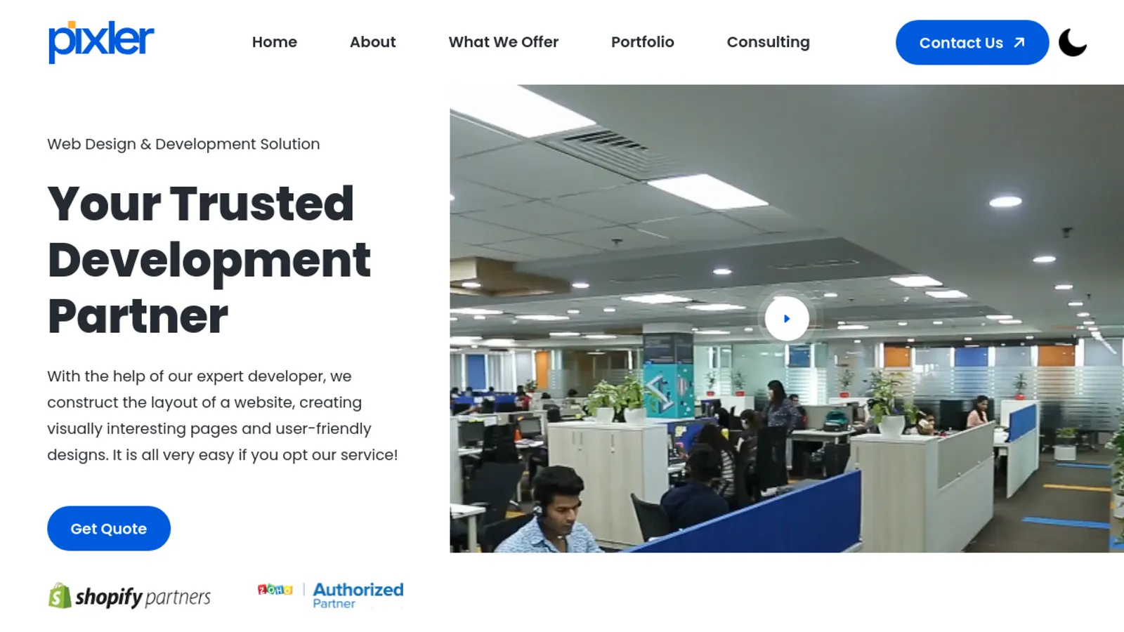 Screenshot of the Pixler It Solution Pvt Ltd homepage