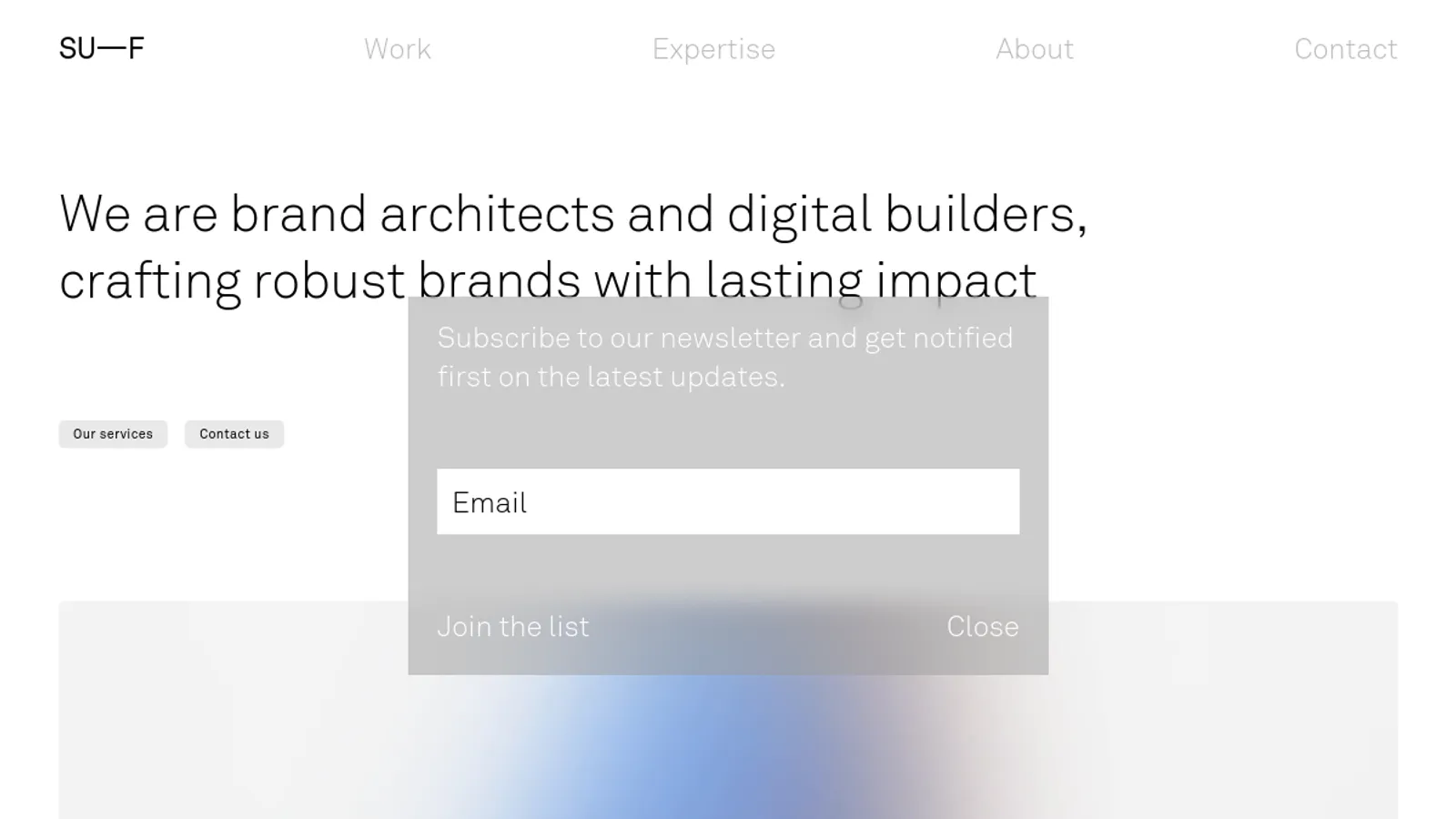 Screenshot of the SU—F Studio homepage