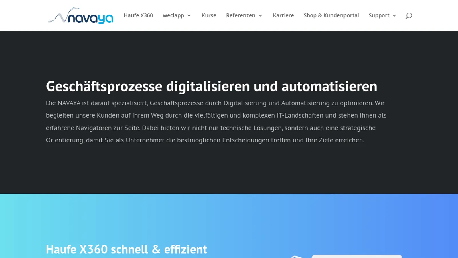 Screenshot of the NAVAYA GmbH homepage