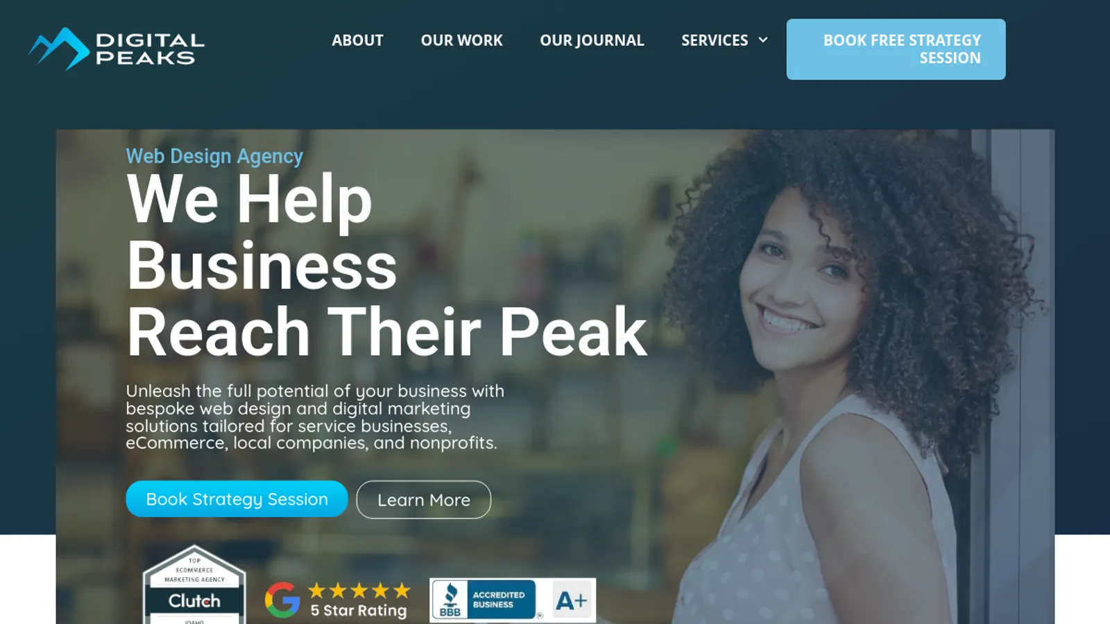 Screenshot of the Digital Peaks homepage