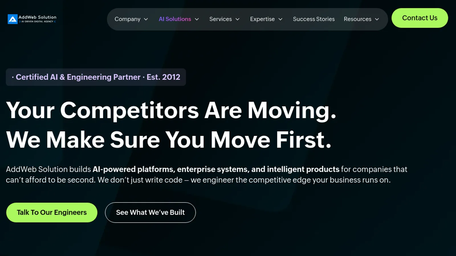 Screenshot of the Addweb Solution homepage