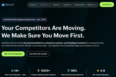 Screenshot of the Addweb Solution homepage
