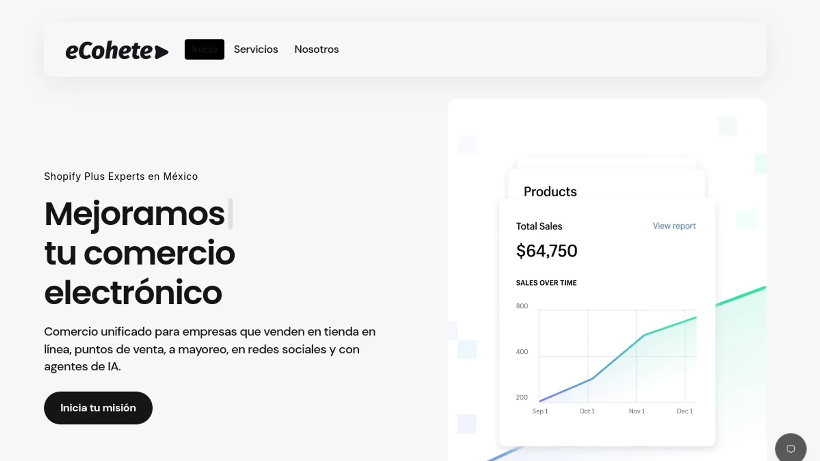 Screenshot of the eCohete homepage
