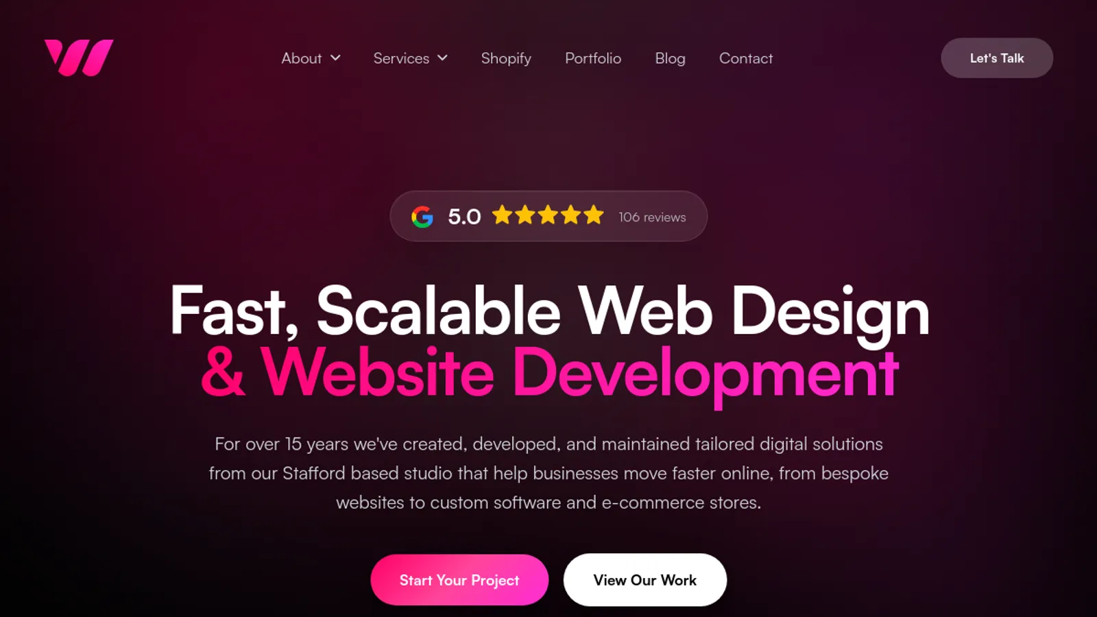 Screenshot of the Web Optic homepage