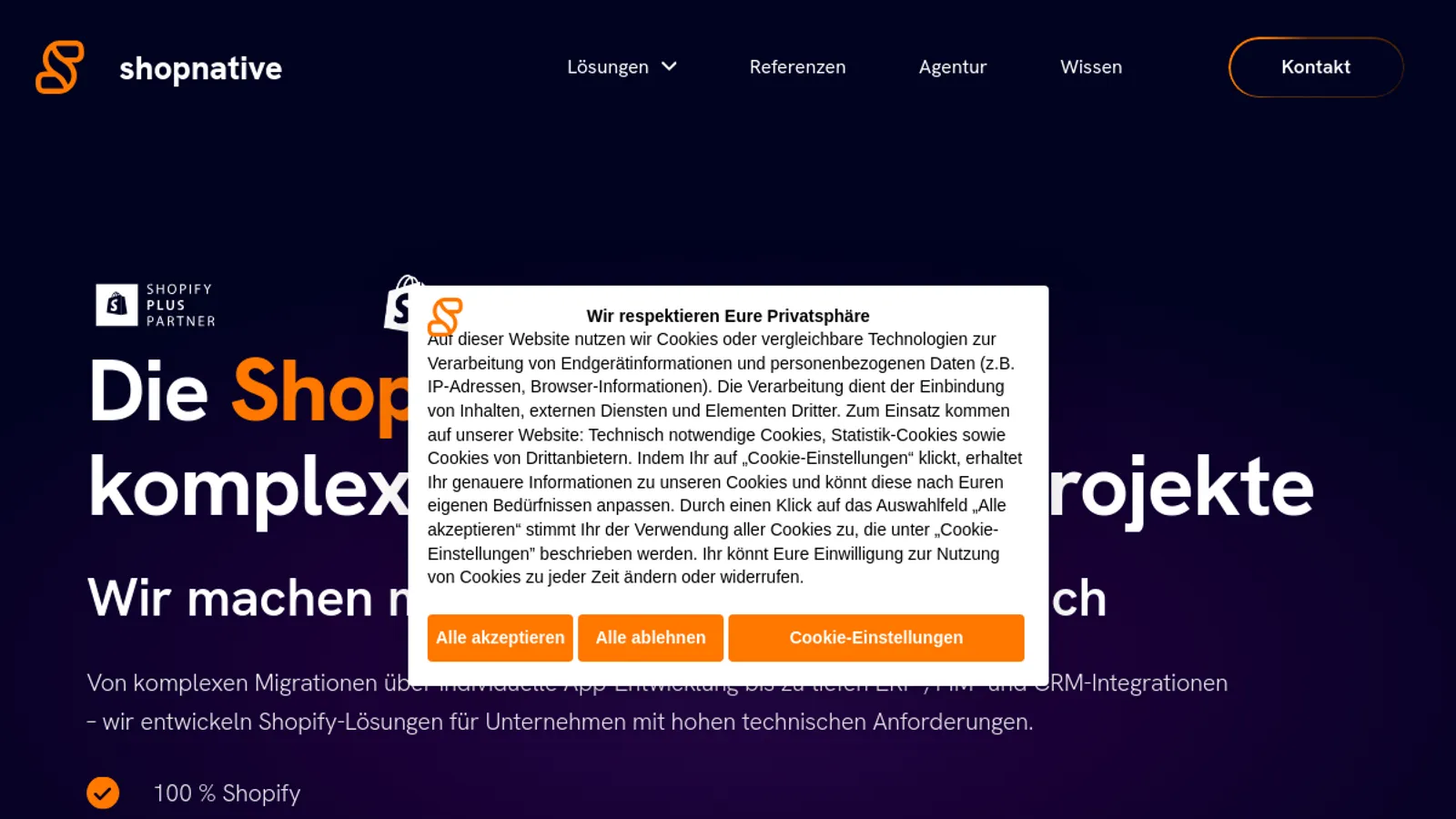 Screenshot of the shopnative GmbH homepage
