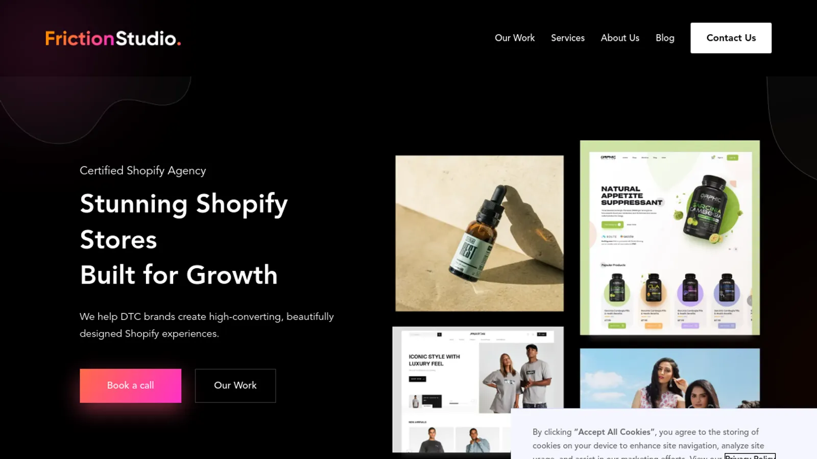 Screenshot of the Friction Studio homepage