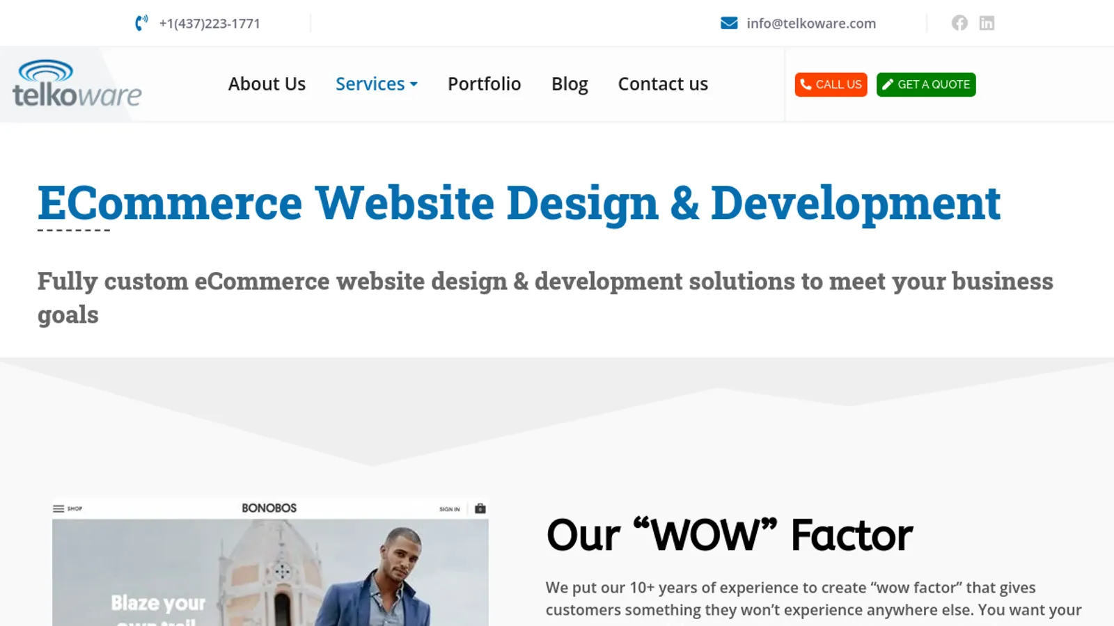Screenshot of the Telkoware homepage