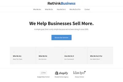 Screenshot of the Rethink Business homepage