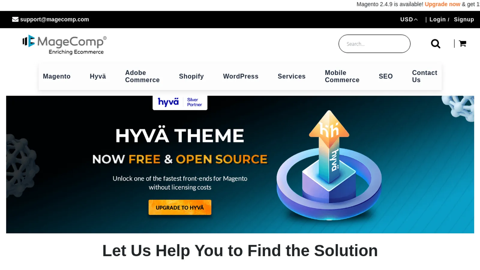 Screenshot of the MageComp homepage