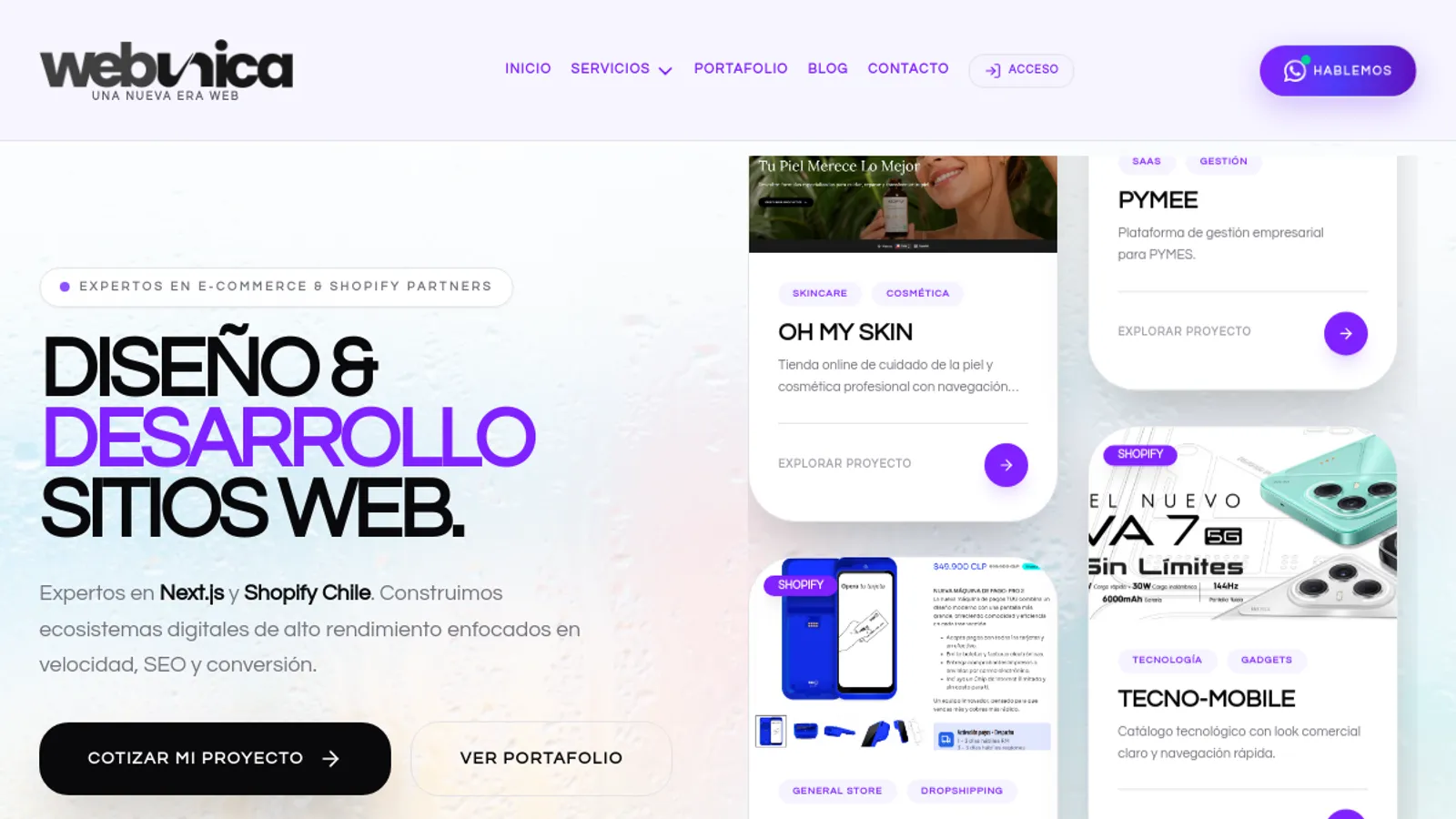 Screenshot of the Webunica Chile homepage