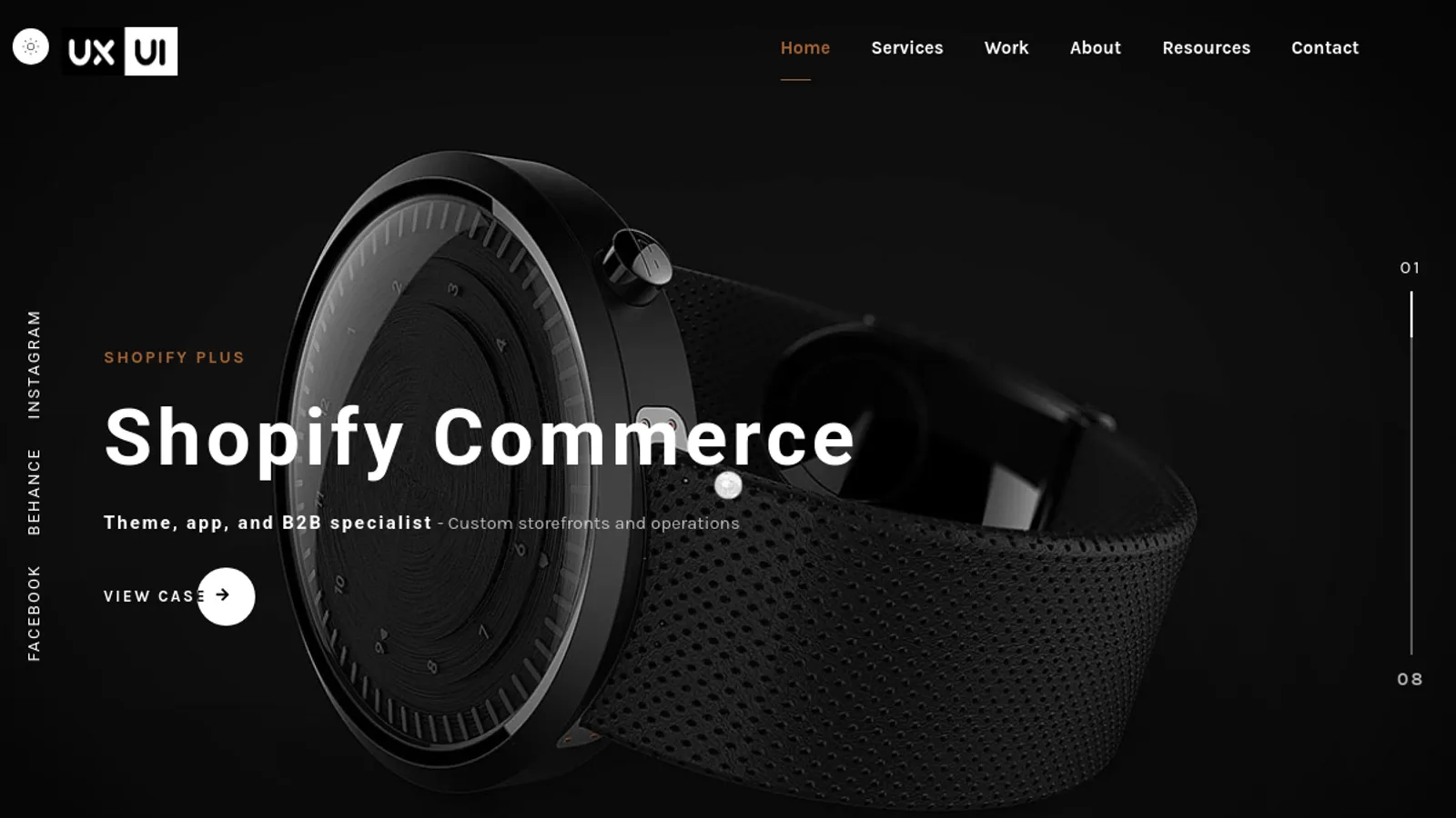 Screenshot of the UXUI E-Commerce Studio homepage