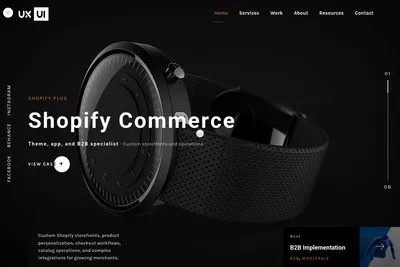 Screenshot of the UXUI E-Commerce Studio homepage