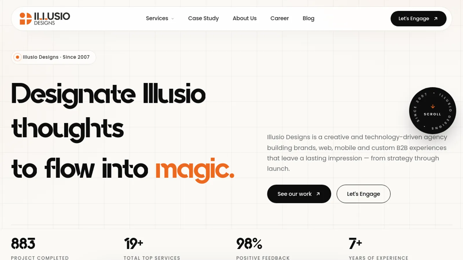 Screenshot of the Illusio Designs homepage