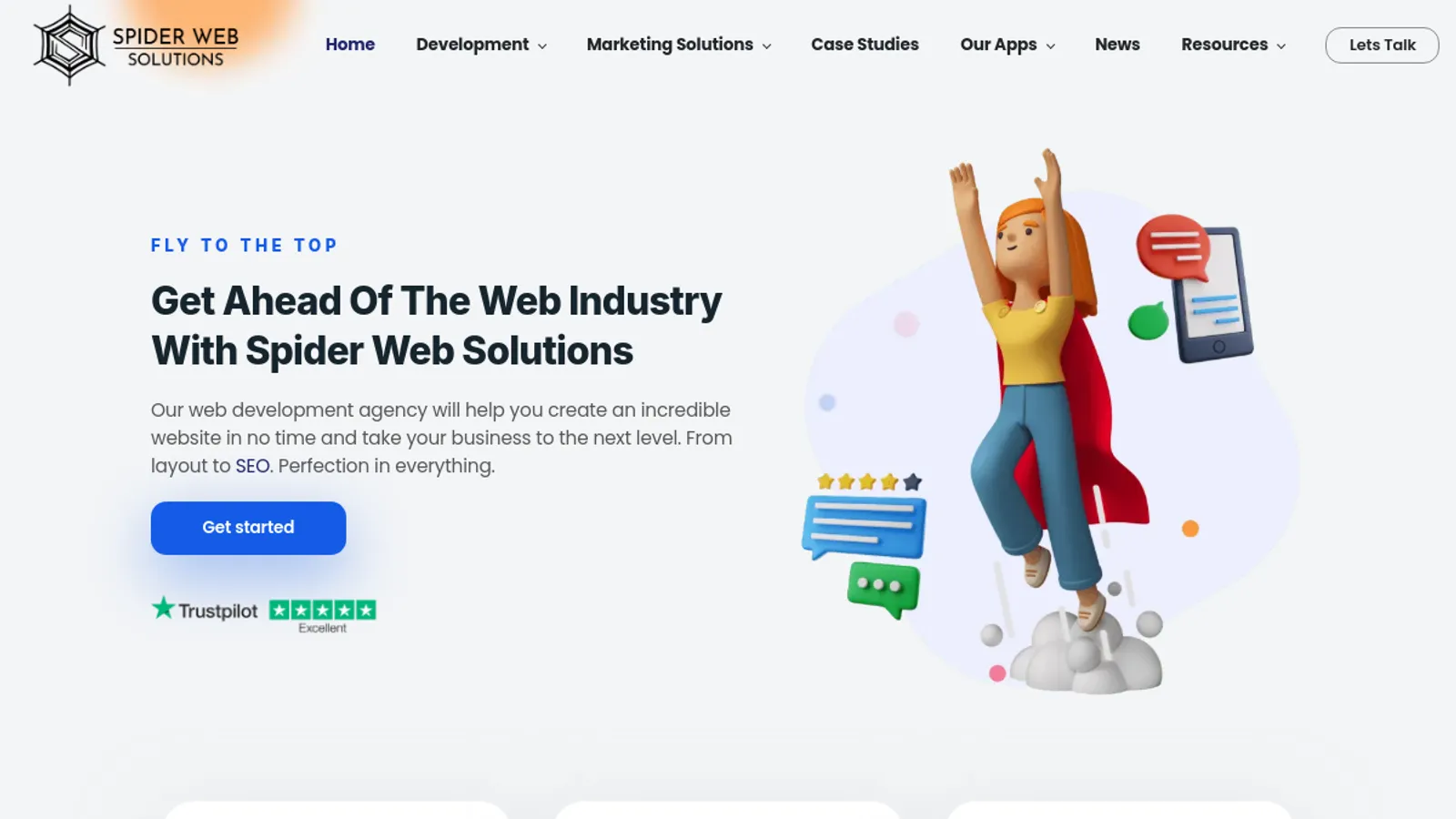Screenshot of the Spider Web Solutions homepage