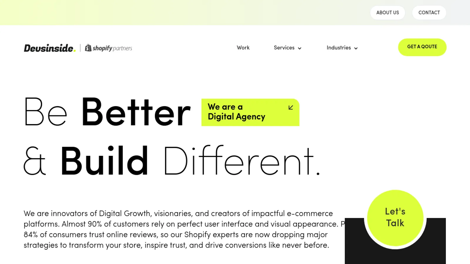 Screenshot of the Devsinside homepage