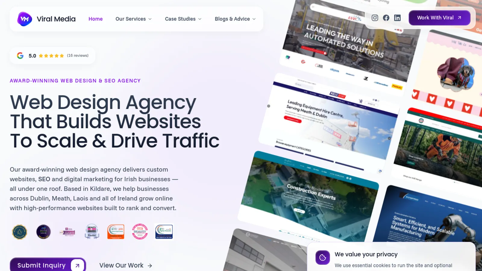 Screenshot of the Viral Media homepage