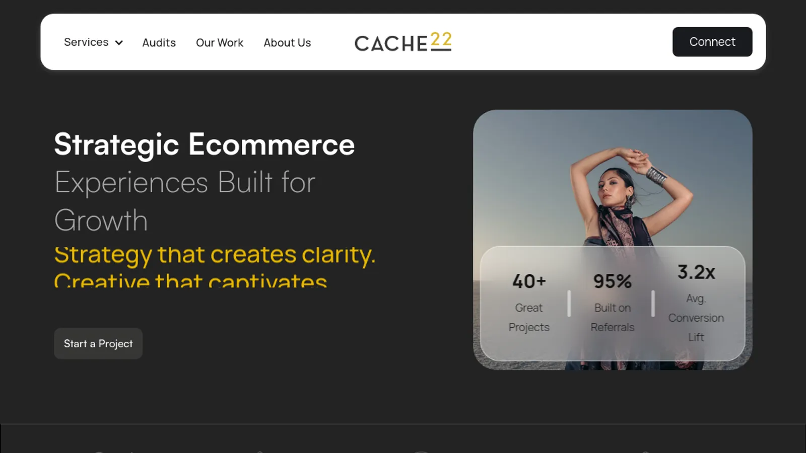 Screenshot of the Cache22 homepage