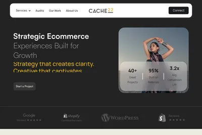 Screenshot of the Cache22 homepage