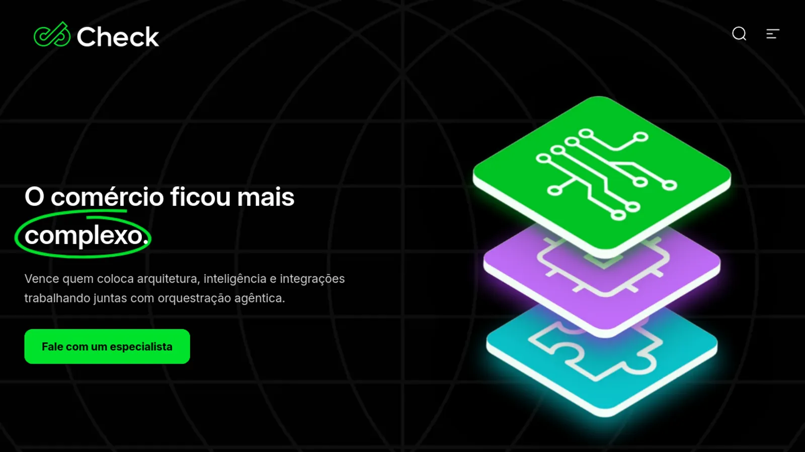 Screenshot of the Check Commerce homepage