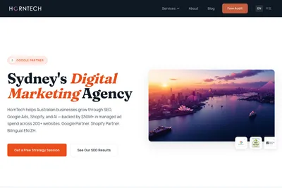 Screenshot of the Horn Tech homepage