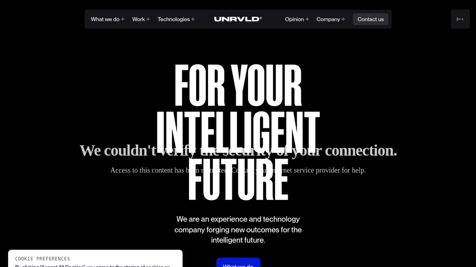Screenshot of the UNRVLD homepage
