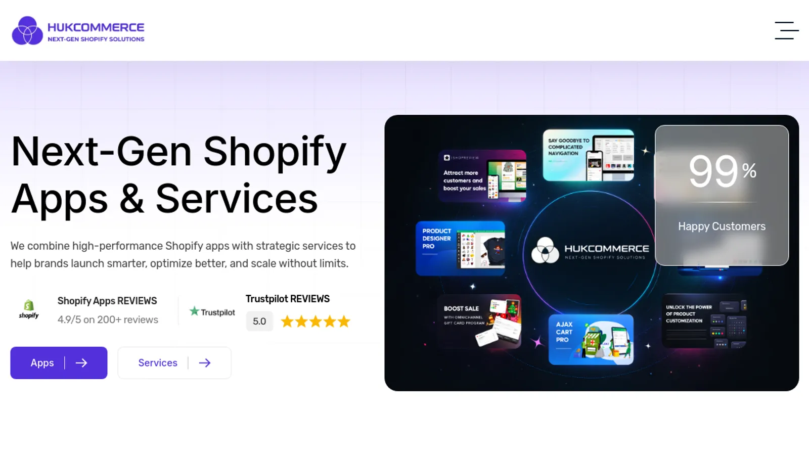 Screenshot of the HukCommerce Agency homepage