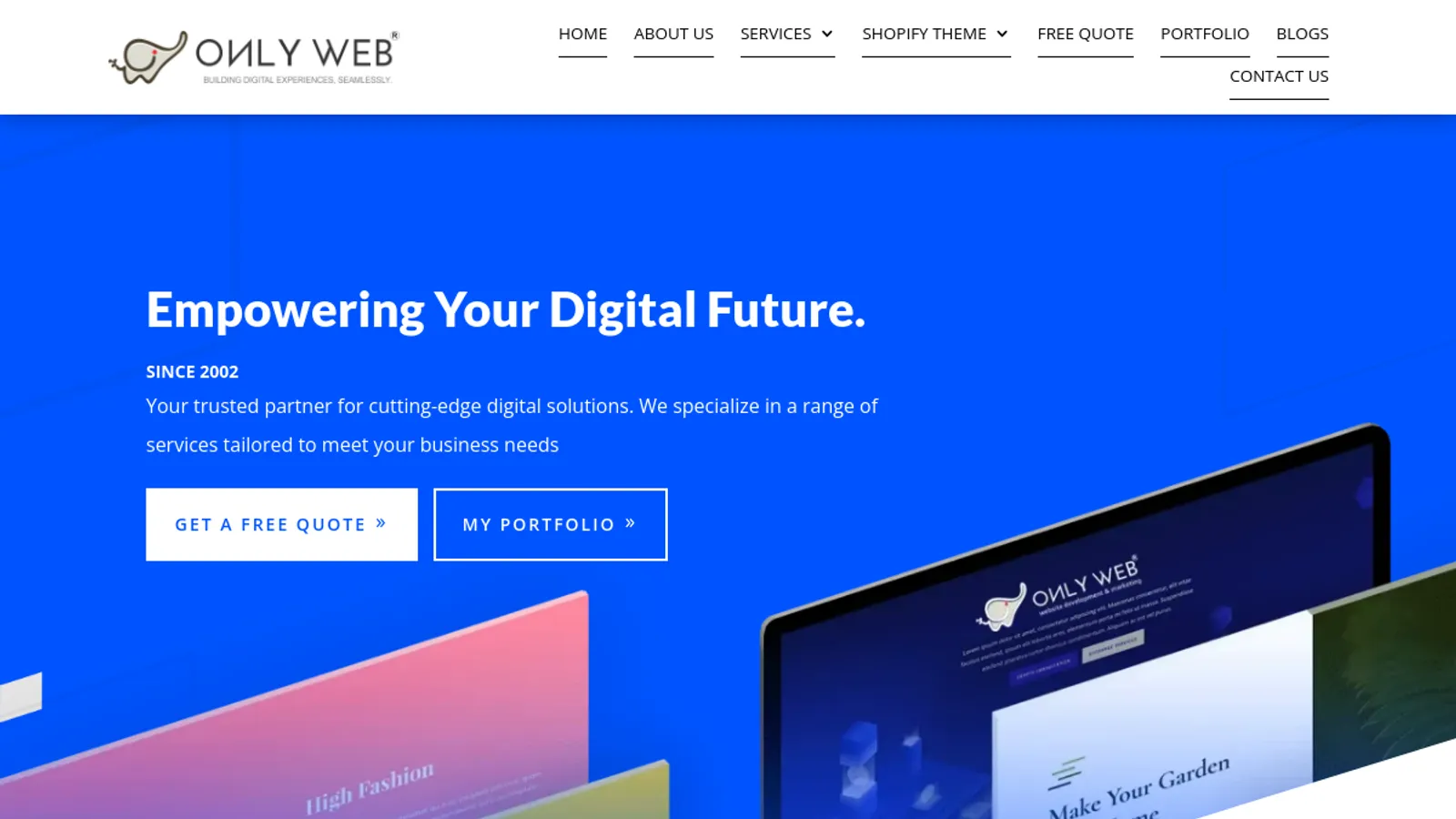 Screenshot of the OnlyWeb homepage