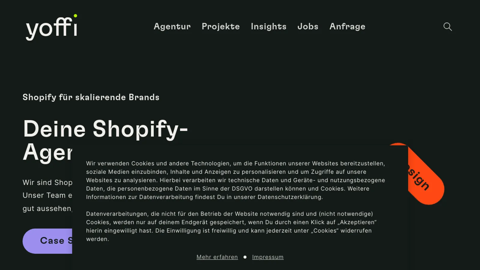 Screenshot of the Yoffi Digital GmbH homepage