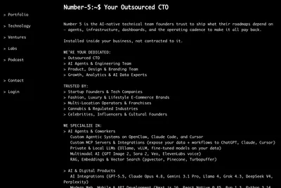 Screenshot of the Number 5 homepage